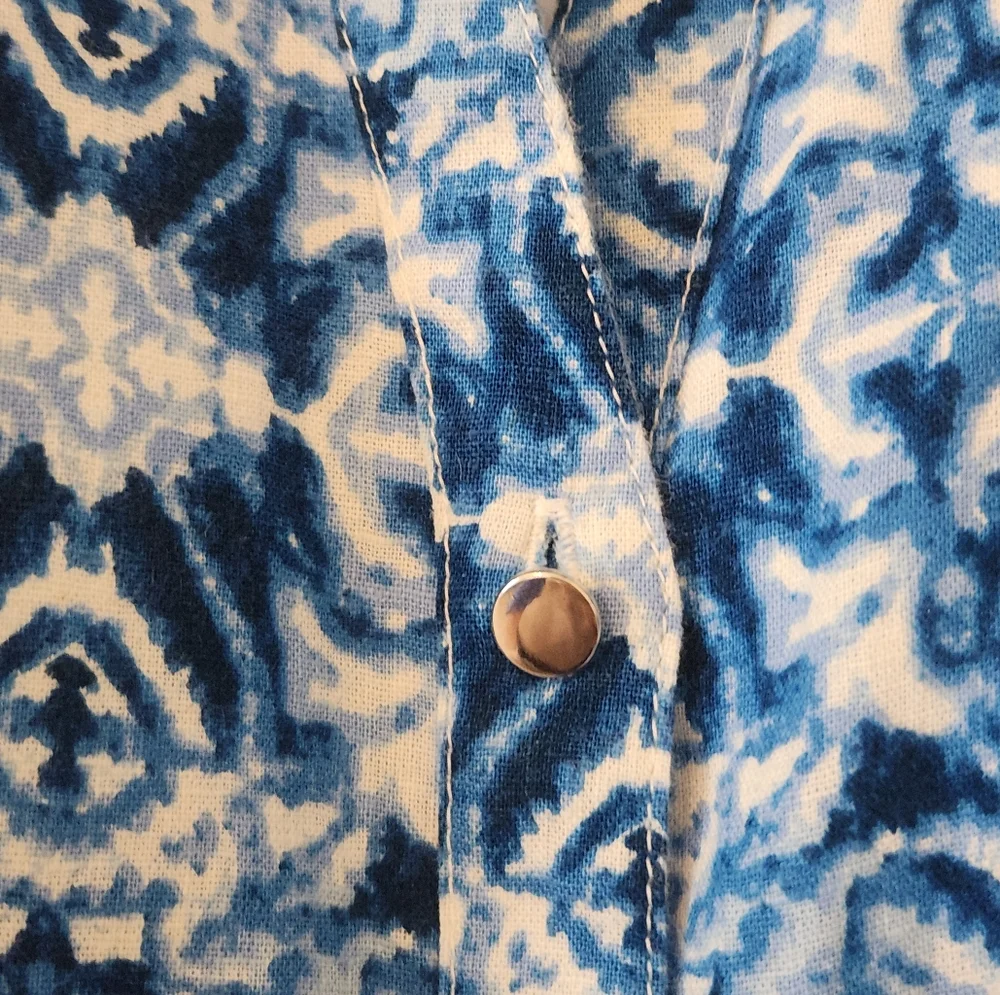 Womens Linen&Rayon Blue and White 3/4 Sleeve Shirt - Picture 4 of 8